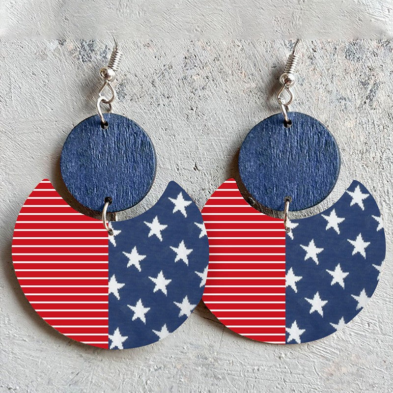 American Flag Wooden Earrings Personalized Holiday Five-pointed Star Stitching