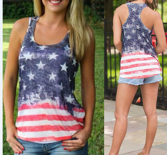 American Flag Print Sleeveless T-shirt