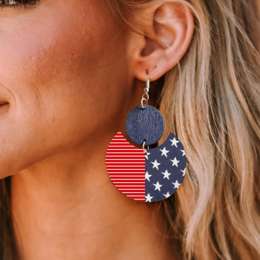 American Flag Wooden Earrings Personalized Holiday Five-pointed Star Stitching