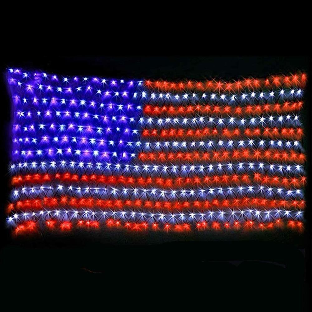 American Flag Net Light Independence Day Decorative String Lights Solar Flag